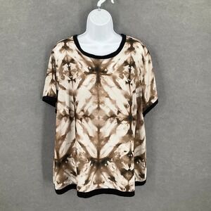 Calvin Klein Top Women's 1X Brown Beige‎ Tie Dye Short Sleeve Blouse Career